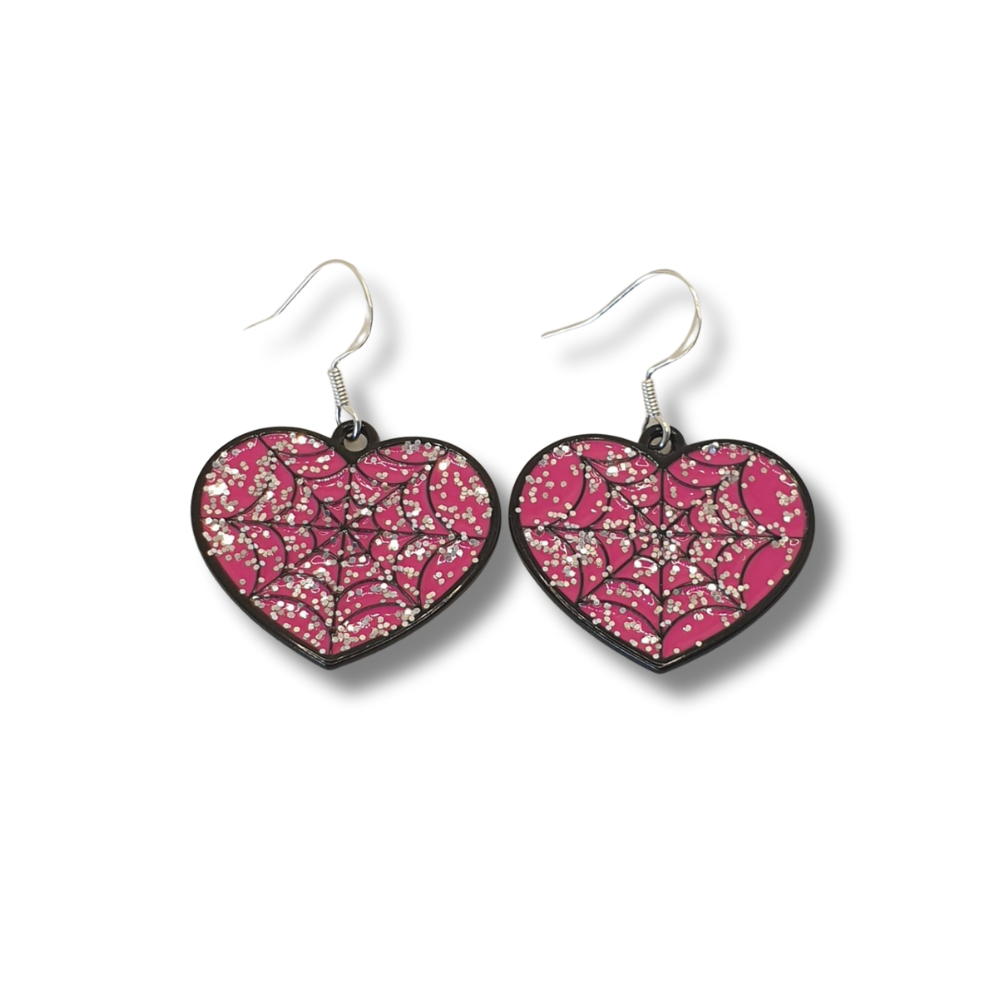 Enamel Black And Pink Cobweb Dangly Earrings - Premium  from Uniquely Holt - Just £4.99! Shop now at Uniquely Holt