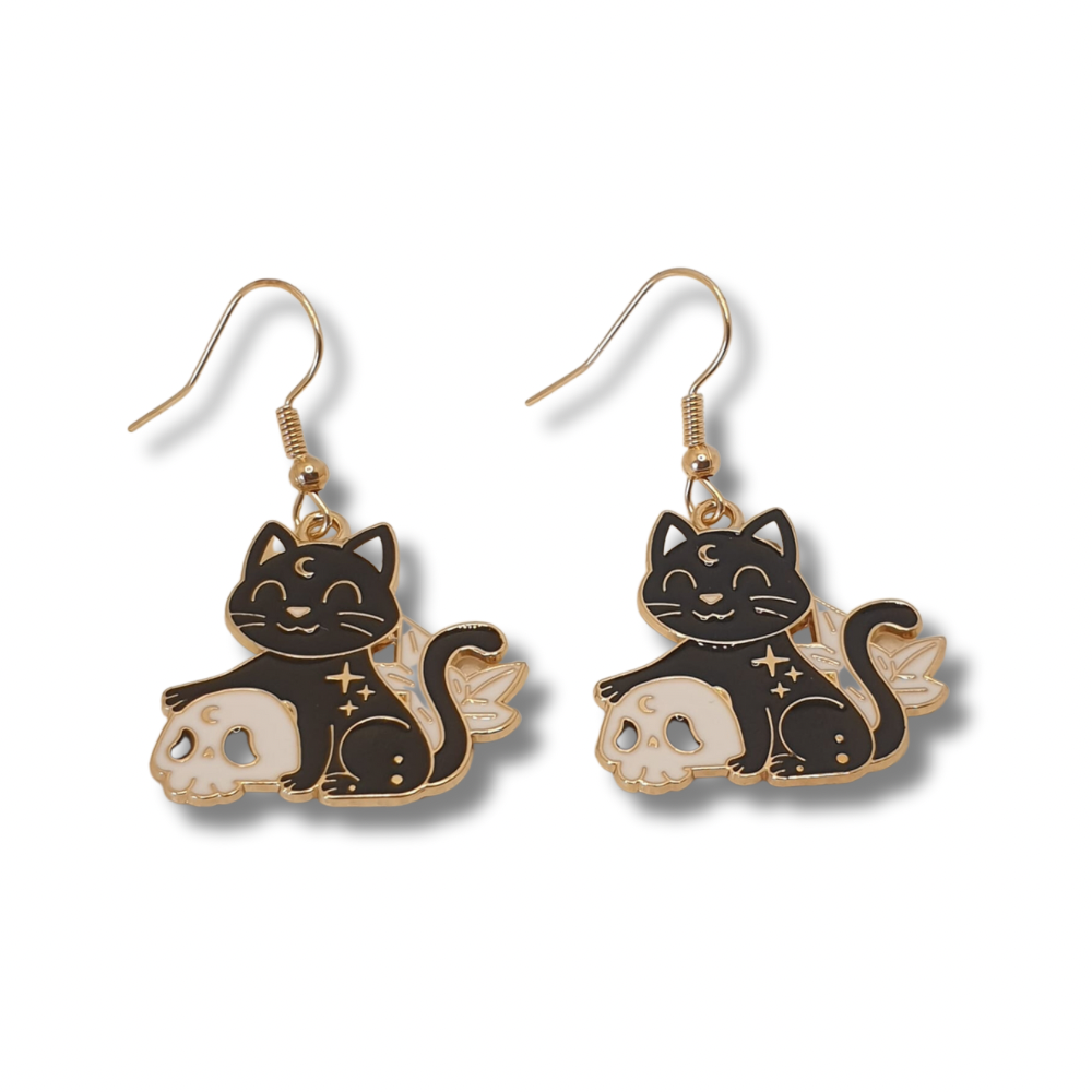 Black Cat And Skull Earrings - Premium  from Uniquely Holt - Just £4.99! Shop now at Uniquely Holt