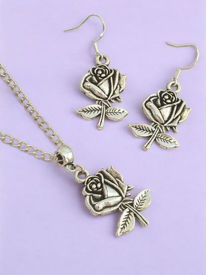 Rose Jewellery Set, Dangly Earring And Necklace Set In Gift Bag, Cord Or Chain Option, Gift For Her - Premium  from Etsy - Just £8.99! Shop now at Uniquely Holt