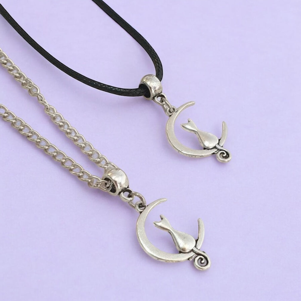 Cat And Moon Charm Necklace Silver Plated Or Waxed Cord Variable Lengths, Gift Packaged - Premium  from Etsy - Just £5.49! Shop now at Uniquely Holt