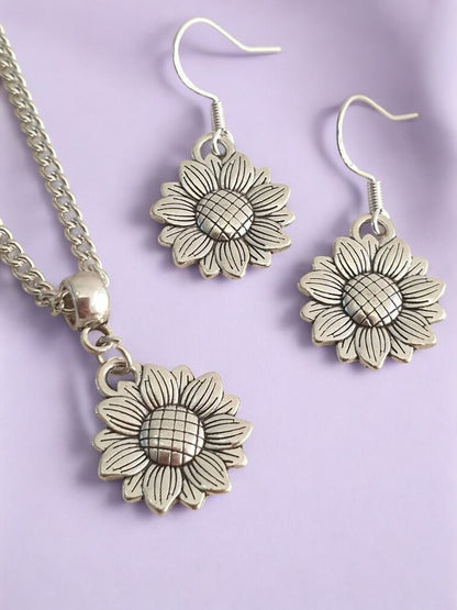 Sunflower Jewellery Set, Dangly Earring And Necklace Set In Gift Bag, Cord Or Chain Option, Gift For Her - Premium  from Etsy - Just £8.99! Shop now at Uniquely Holt