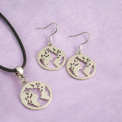World Earth Planet Charm Jewellery Set, Dangly Earring And Necklace Set In Gift Bag, Cord Or Chain Options - Premium  from Etsy - Just £8.99! Shop now at Uniquely Holt