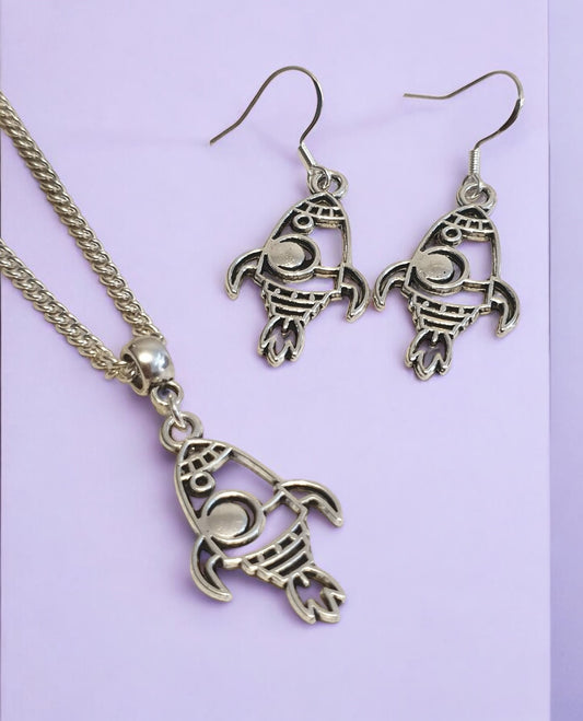Rocket Charm Jewellery Set, Dangly Earring And Necklace Set In Gift Bag, Space Lover, Spaceship Jewellery - Premium  from Etsy - Just £8.99! Shop now at Uniquely Holt