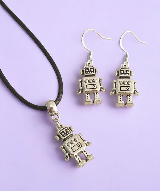 Robot Charm Jewellery Set, Dangly Earring And Necklace Set In Gift Bag, Cord Or Chain Option - Premium  from Etsy - Just £8.99! Shop now at Uniquely Holt