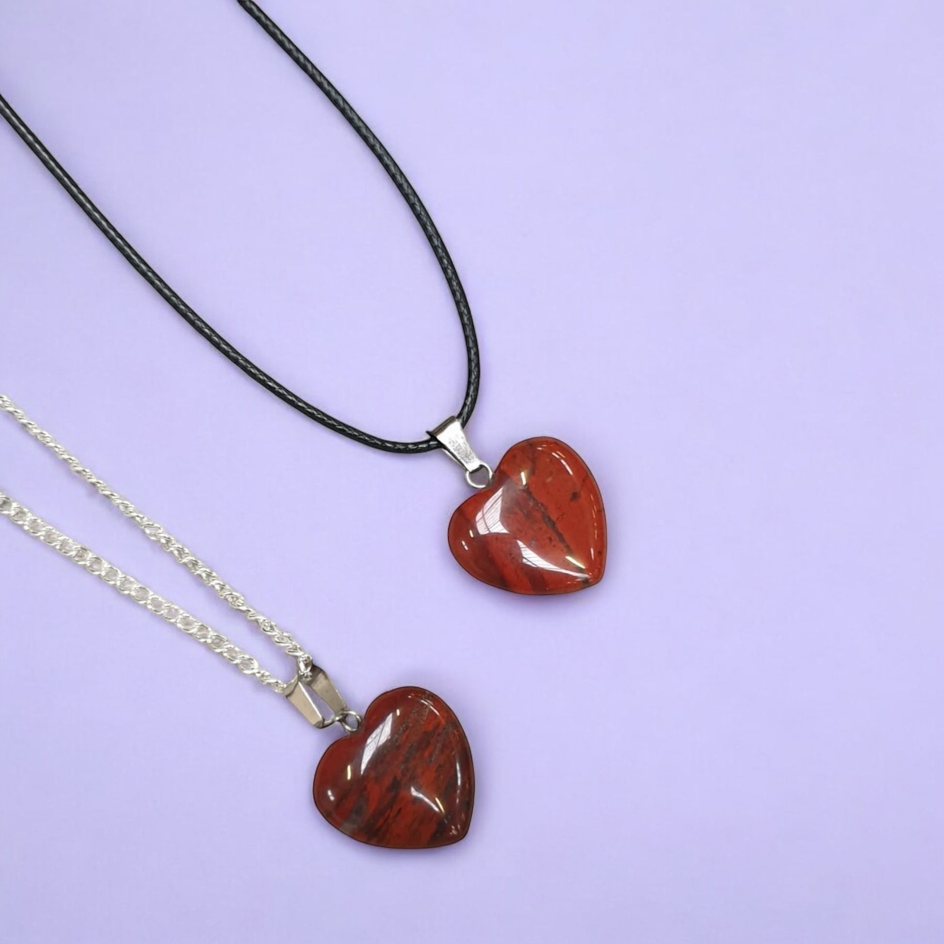 Red Jasper Heart Gemstone Necklace Cord Or Chain Option - Premium  from Uniquely Holt - Just £5.99! Shop now at Uniquely Holt