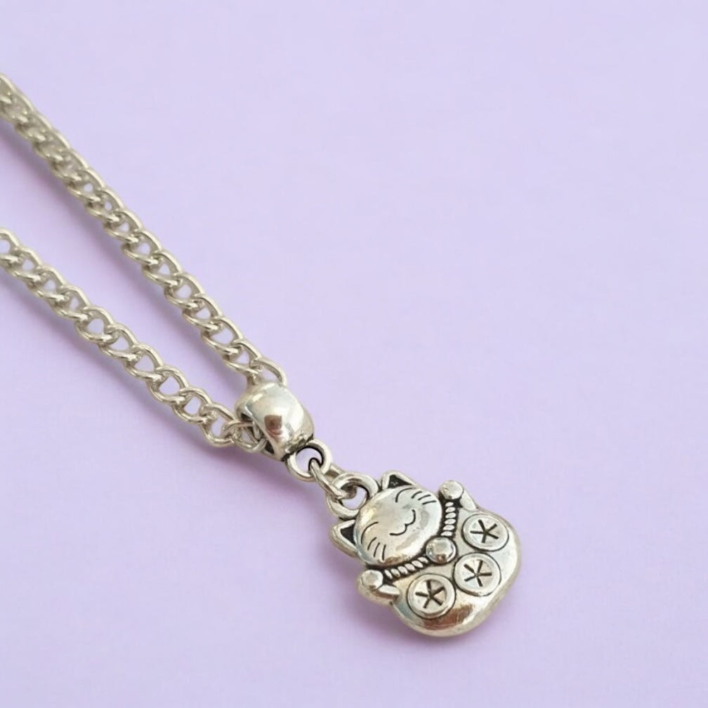 Chinese Lucky Cat Charm Necklace Silver Plated Or Waxed Cord Variable Lengths, Gift Packaged, Lucky Charm, Good Luck - Premium  from Etsy - Just £5.49! Shop now at Uniquely Holt