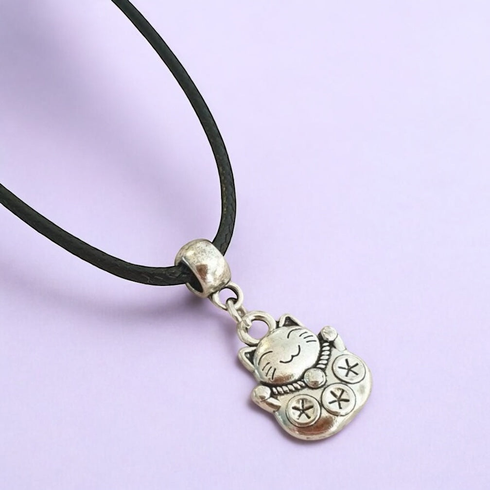 Chinese Lucky Cat Charm Necklace Silver Plated Or Waxed Cord Variable Lengths, Gift Packaged, Lucky Charm, Good Luck - Premium  from Etsy - Just £5.49! Shop now at Uniquely Holt