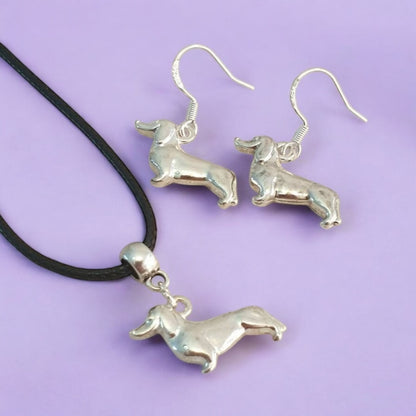 Dachshund Sausage Dog Charm Jewellery Set, Dangly Earring And Necklace Set In Gift Bag, Cord Or Chain Option - Premium  from Etsy - Just £8.99! Shop now at Uniquely Holt