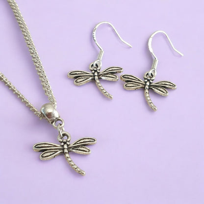 Dragonfly Charm Jewellery Set, Dangly Earring And Necklace Set In Gift Bag, Cord Or Chain Option - Premium  from Etsy - Just £8.99! Shop now at Uniquely Holt