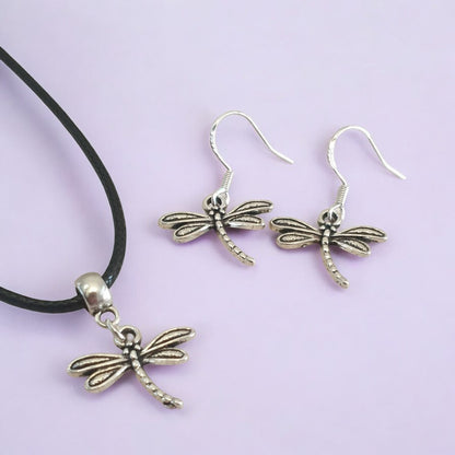 Dragonfly Charm Jewellery Set, Dangly Earring And Necklace Set In Gift Bag, Cord Or Chain Option - Premium  from Etsy - Just £8.99! Shop now at Uniquely Holt