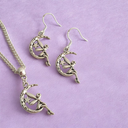Fairy On Moon Charm Jewellery Set, Dangly Earring And Necklace Set In Gift Bag, Cord Or Chain Options - Premium  from Etsy - Just £8.99! Shop now at Uniquely Holt