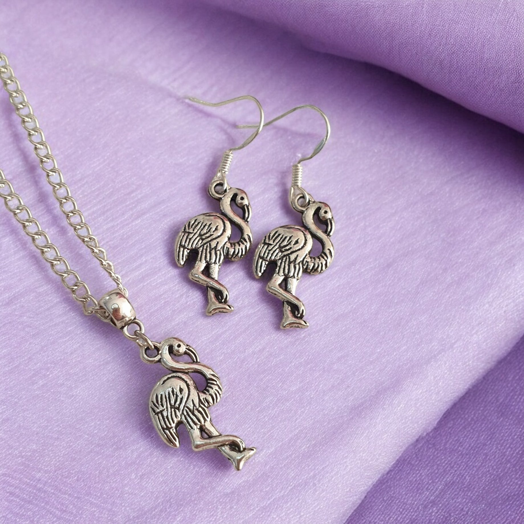 Flamingo Charm Jewellery Set, Dangly Earring And Necklace Set In Gift Bag, Cord Or Chain Options - Premium  from Etsy - Just £8.99! Shop now at Uniquely Holt