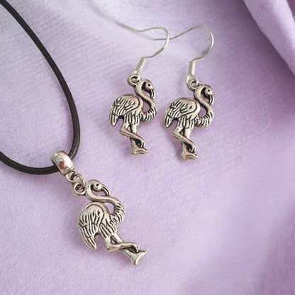 Flamingo Charm Jewellery Set, Dangly Earring And Necklace Set In Gift Bag, Cord Or Chain Options - Premium  from Etsy - Just £8.99! Shop now at Uniquely Holt