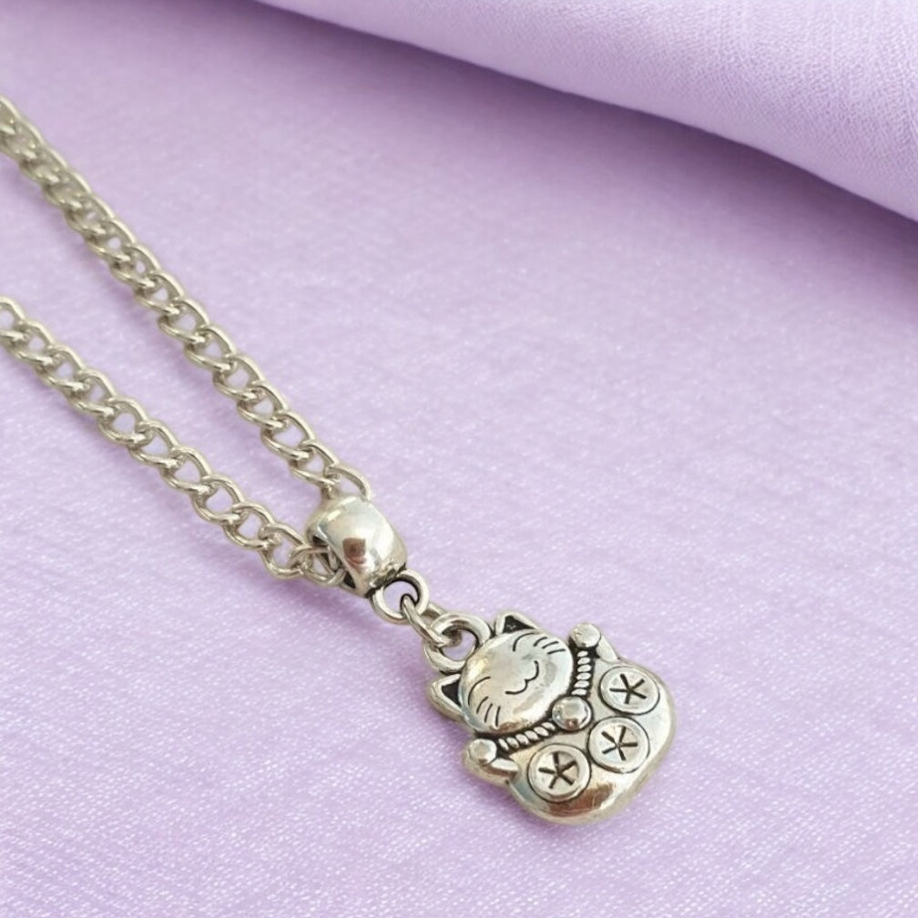 Chinese Lucky Cat Charm Necklace Silver Plated Or Waxed Cord Variable Lengths, Gift Packaged, Lucky Charm, Good Luck - Premium  from Etsy - Just £5.49! Shop now at Uniquely Holt