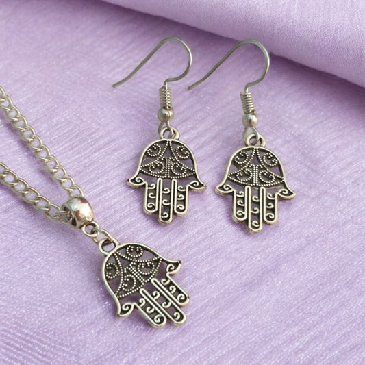 Hamsa Hand Charm Jewellery Set, Dangly Earring And Necklace Set In Gift Bag, Cord And Chain Option - Premium  from Etsy - Just £8.99! Shop now at Uniquely Holt