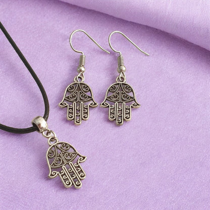 Hamsa Hand Charm Jewellery Set, Dangly Earring And Necklace Set In Gift Bag, Cord And Chain Option - Premium  from Etsy - Just £8.99! Shop now at Uniquely Holt