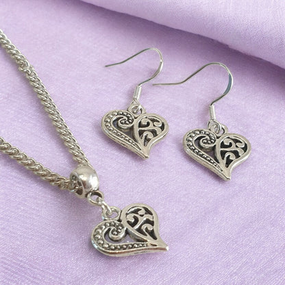 Heart Charm Jewellery Set, Dangly Earring And Necklace Set In Gift Bag, Cord Or Chain Options - Premium  from Etsy - Just £8.99! Shop now at Uniquely Holt