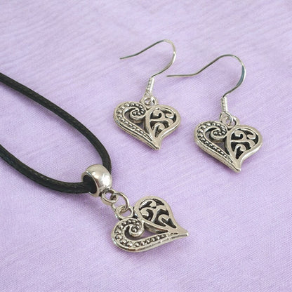 Heart Charm Jewellery Set, Dangly Earring And Necklace Set In Gift Bag, Cord Or Chain Options - Premium  from Etsy - Just £8.99! Shop now at Uniquely Holt