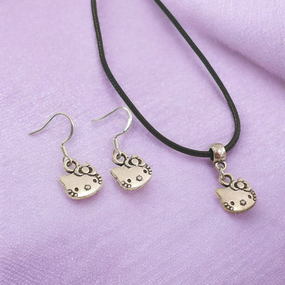 Hello Kitty Inspired Jewellery Set, Dangly Earring And Necklace Set In Gift Bag, Hello Kitty Lover, Cord And Chain Options - Premium  from Etsy - Just £8.99! Shop now at Uniquely Holt