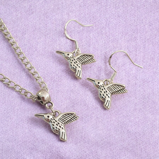 Humming Bird Charm Jewellery Set, Dangly Earring And Necklace Set In Gift Bag, Cord Or Chain Options - Premium  from Etsy - Just £8.99! Shop now at Uniquely Holt