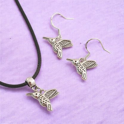 Humming Bird Charm Jewellery Set, Dangly Earring And Necklace Set In Gift Bag, Cord Or Chain Options - Premium  from Etsy - Just £8.99! Shop now at Uniquely Holt