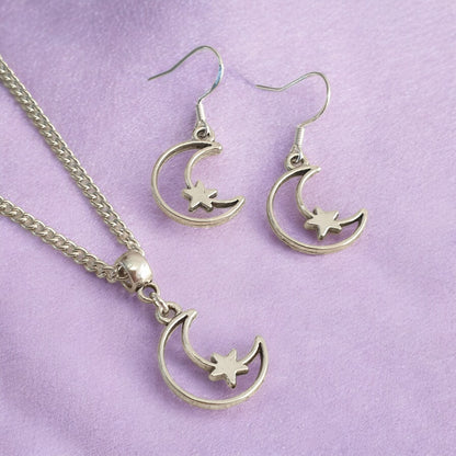 Moon & Star Charm Jewellery Set, Dangly Earring And Necklace Set In Gift Bag, Cord And Chain Options - Premium  from Etsy - Just £8.99! Shop now at Uniquely Holt