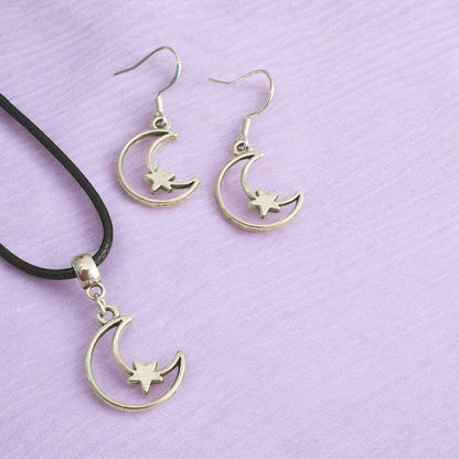 Moon & Star Charm Jewellery Set, Dangly Earring And Necklace Set In Gift Bag, Cord And Chain Options - Premium  from Etsy - Just £8.99! Shop now at Uniquely Holt