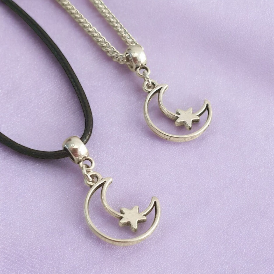 Moon & Star Charm Necklace Silver Plated Or Waxed Cord Variable Lengths, Gift Packaged - Premium  from Etsy - Just £5.49! Shop now at Uniquely Holt