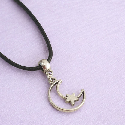 Moon & Star Charm Necklace Silver Plated Or Waxed Cord Variable Lengths, Gift Packaged - Premium  from Etsy - Just £5.49! Shop now at Uniquely Holt