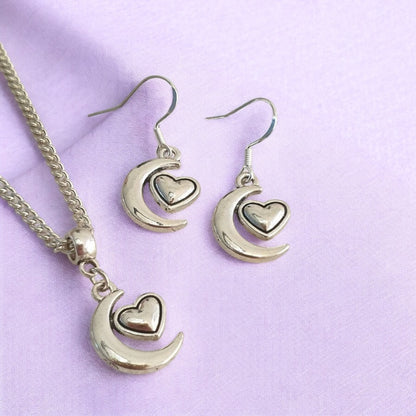 Moon And Heart Charm Jewellery Set, Dangly Earring And Necklace Set In Gift Bag, Cord Or Chain Options - Premium  from Etsy - Just £8.99! Shop now at Uniquely Holt