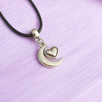 Moon And Heart Charm Necklace Silver Plated Or Waxed Cord Variable Lengths, Gift Packaged - Premium  from Etsy - Just £5.49! Shop now at Uniquely Holt