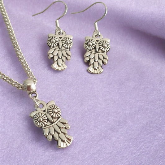 Owl Charm Jewellery Set, Dangly Earring And Necklace Set In Gift Bag, Cord Or Chain Options - Premium  from Etsy - Just £8.99! Shop now at Uniquely Holt
