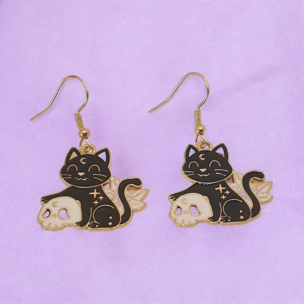 Black Cat And Skull Earrings - Premium  from Uniquely Holt - Just £4.99! Shop now at Uniquely Holt