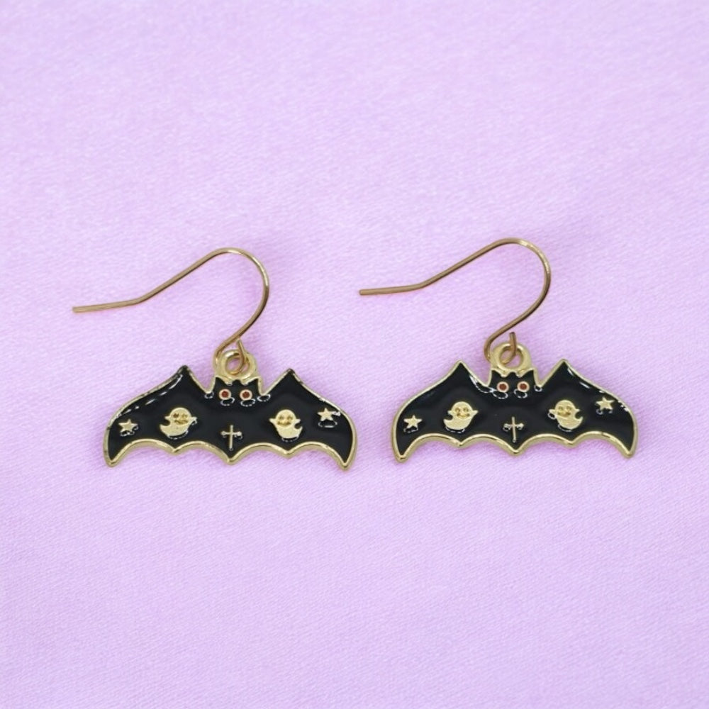 Black Enamel Bat Dangly Earrings - Premium  from Uniquely Holt - Just £4.99! Shop now at Uniquely Holt