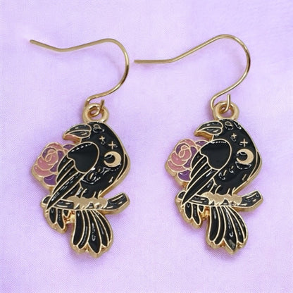 Enamel Raven Dangly Earrings - Premium  from Uniquely Holt - Just £4.99! Shop now at Uniquely Holt
