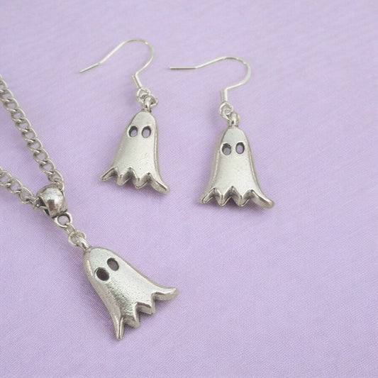 Ghost Charm Jewellery Set, Dangly Earring And Necklace Set In Gift Bag, Cord And Chain Option, Spooky Halloween - Premium  from Etsy - Just £8.99! Shop now at Uniquely Holt