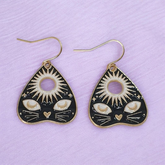 Ouija Cat Dangly Charm Earrings - Premium  from Uniquely Holt - Just £4.99! Shop now at Uniquely Holt