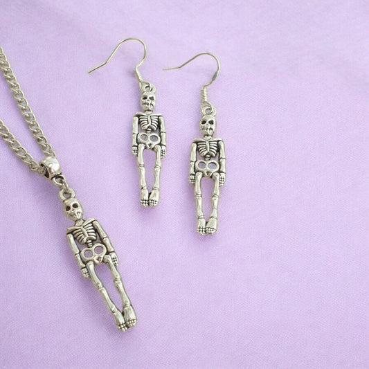 Skeleton Charm Jewellery Set, Dangly Earring And Necklace Set In Gift Bag, Cord And Chain Option, Spooky Halloween - Premium  from Etsy - Just £8.99! Shop now at Uniquely Holt