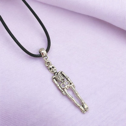 Skeleton Charm Necklace Silver Plated Or Waxed Cord Variable Lengths, Gift Packaged, Spooky Halloween Gift - Premium  from Etsy - Just £5.49! Shop now at Uniquely Holt