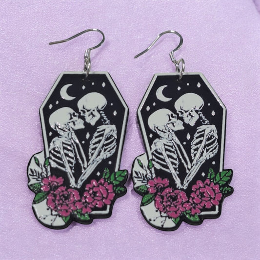 Wooden Skeleton Lovers Dangly Earrings - Premium  from Uniquely Holt - Just £4.99! Shop now at Uniquely Holt
