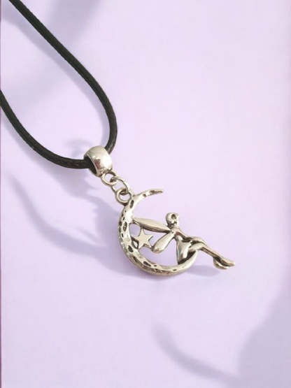 Fairy On Moon Charm Necklace Silver Plated Or Waxed Cord Variable Lengths, Gift Packaged - Premium  from Etsy - Just £5.49! Shop now at Uniquely Holt