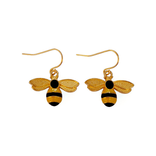 Gold Enamel Bee Dangly Earrings - Premium  from Uniquely Holt - Just £4.99! Shop now at Uniquely Holt