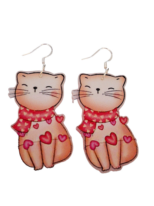 Pink Acrylic Cat Dangly Earrings - Premium  from Uniquely Holt - Just £4.99! Shop now at Uniquely Holt