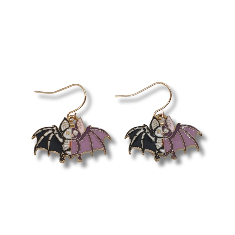 Black And Purple Dangly Bat Earrings - Premium  from Uniquely Holt - Just £4.99! Shop now at Uniquely Holt