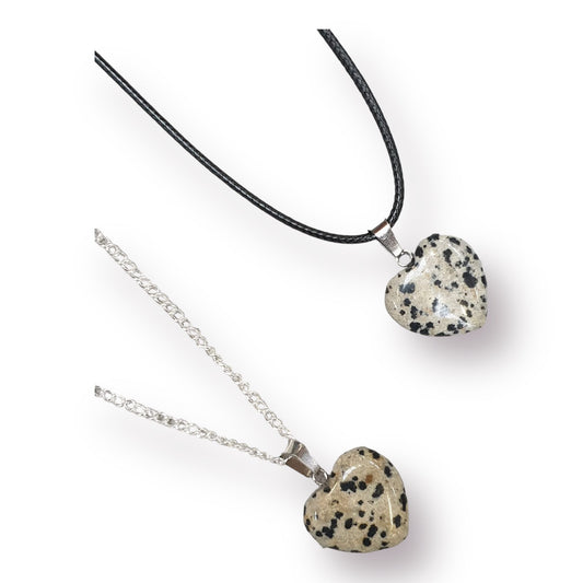 Dalmatian Jasper Heart Gemstone Necklace Cord Or Chain Option - Premium  from Uniquely Holt - Just £5.99! Shop now at Uniquely Holt