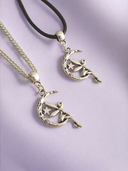 Fairy On Moon Charm Necklace Silver Plated Or Waxed Cord Variable Lengths, Gift Packaged - Premium  from Etsy - Just £5.49! Shop now at Uniquely Holt
