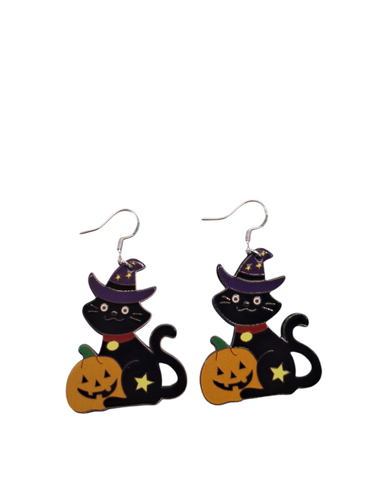 Cat And Pumpkin Dangly Earrings - Premium  from Uniquely Holt - Just £4.99! Shop now at Uniquely Holt