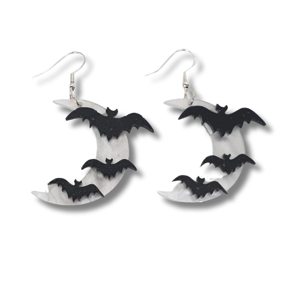 Acrylic Bat And Moon Dangly Earrings - Premium  from Uniquely Holt - Just £4.99! Shop now at Uniquely Holt