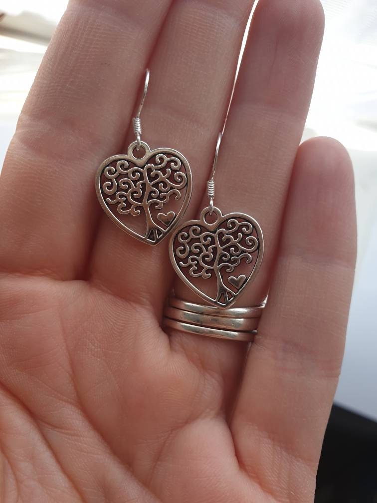Handmade Tree Of Life Heart Dangly Charm Earrings In Gift Bag, Nature Lover, Spiritual, Gifts For Her - Premium  from Etsy - Just £4.99! Shop now at Uniquely Holt