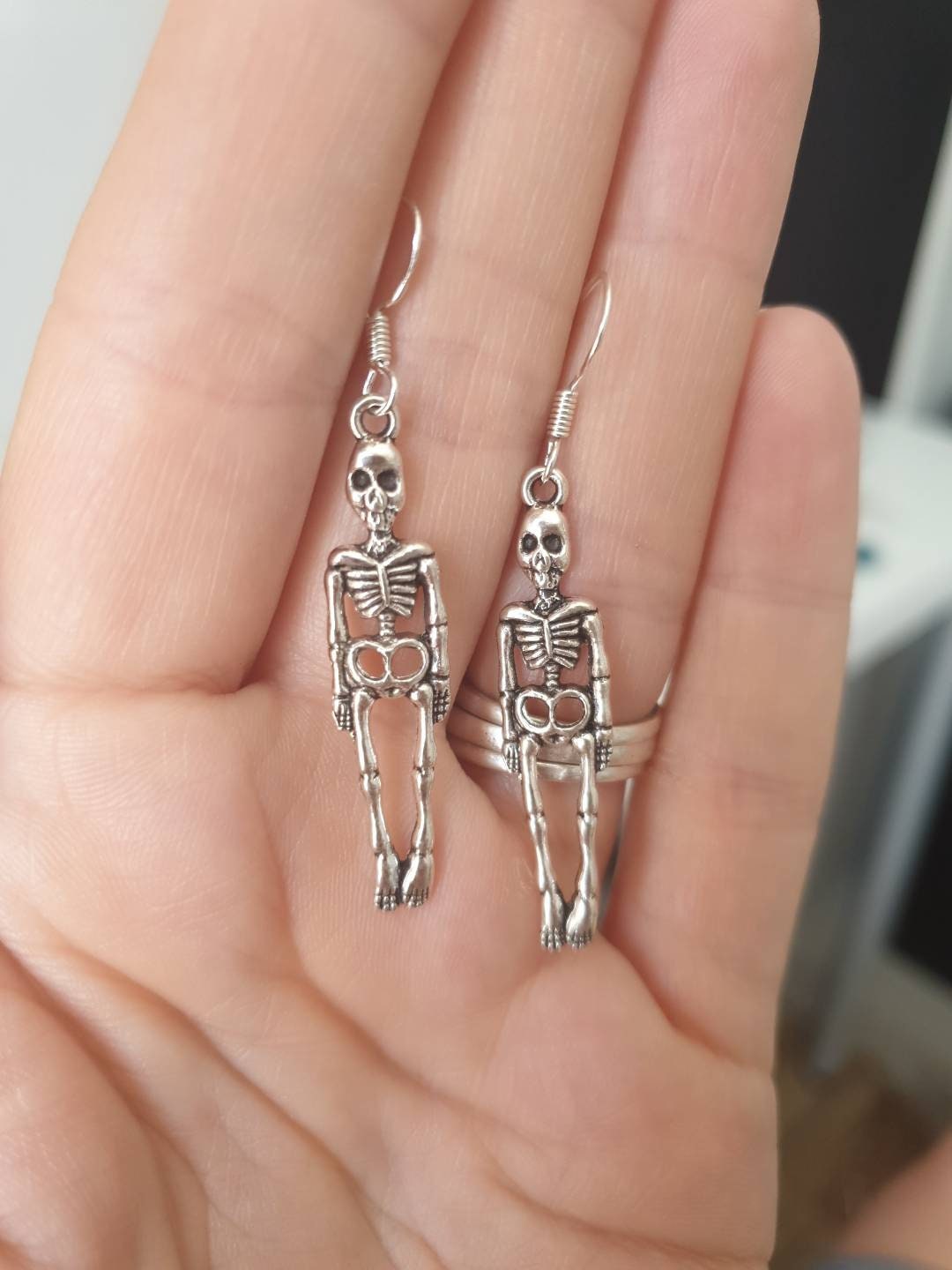 Handmade Antique Silver Skeleton Dangly Charm Earrings In Gift Bag, Halloween Jewellery - Premium  from Etsy - Just £4.99! Shop now at Uniquely Holt